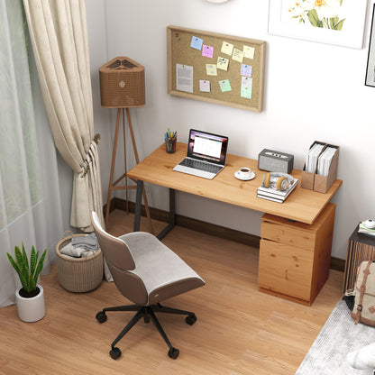 Computer Desk, Writing Desk with Cabinet, Drawer, Metal Legs, Work Table for Home Office Study, Natural Wood Finish