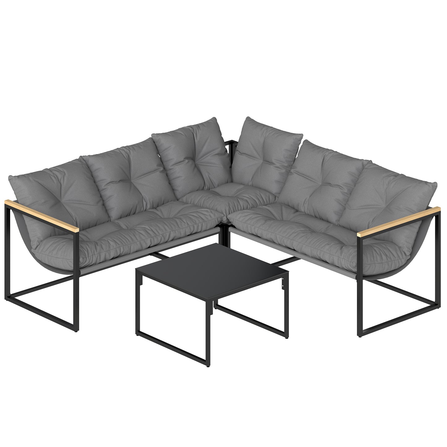 4 Piece Garden Furniture Set with Thick Cushions and Coffee Table, Patio Conversation Set for Porch, Balcony, Deck, Grey