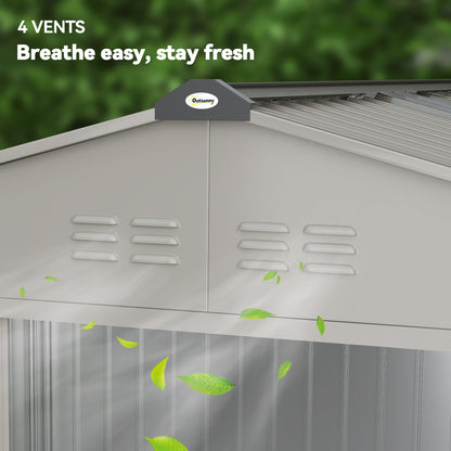 Garden Storage Shed, Metal Outdoor Storage Shed House with Foundation Kit, Ventilation, Doors, 9 x 6FT, Grey