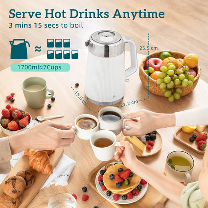 Electric Stainless Steel Kettle and Toaster Set, 3000W 1.7L UK Strix Thermostat Fast Boil Kettle w/ Limescale Filter