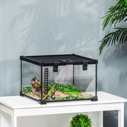 Glass Reptile Terrarium Insect Breeding Tank Vivarium Habitats with Thermometer for Lizards, Horned Frogs, Snakes, Spiders