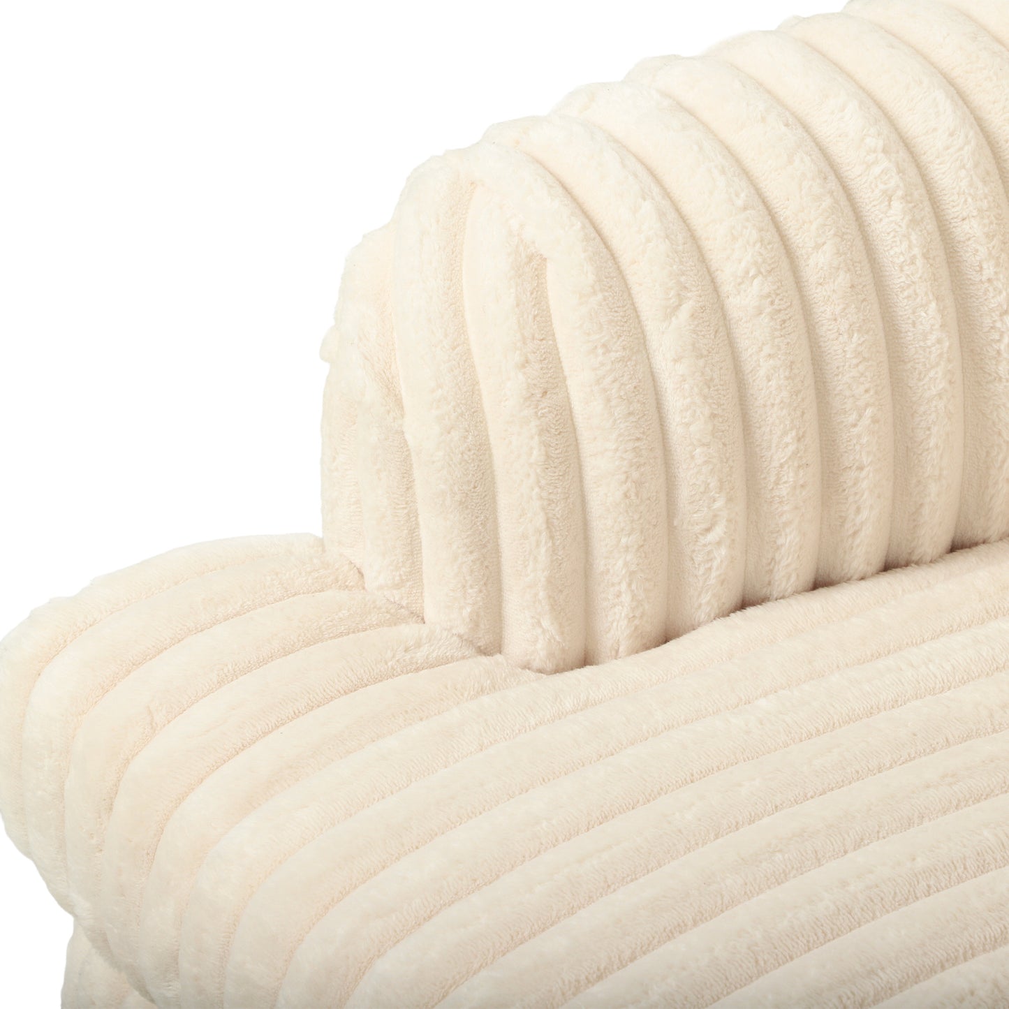 Corduroy Single Sofa Armchair, Modern Accent Chair with Stripes, Turned Legs and Wide Seat, Cream