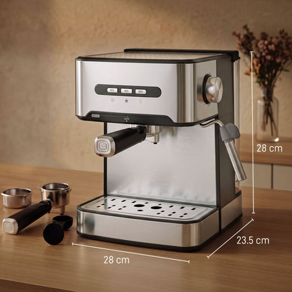 Espresso Machine, 20-Bar Semi Automatic Cappuccino Coffee Maker with Frother Wand, 1.6 L Water Tank, Black and Silver