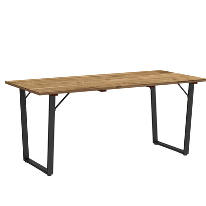 6 Seater Wooden Garden Dining Table, 175 x 80 cm Rectangular Outdoor Dining Table with 5cm Parasol Hole and Slatted Top