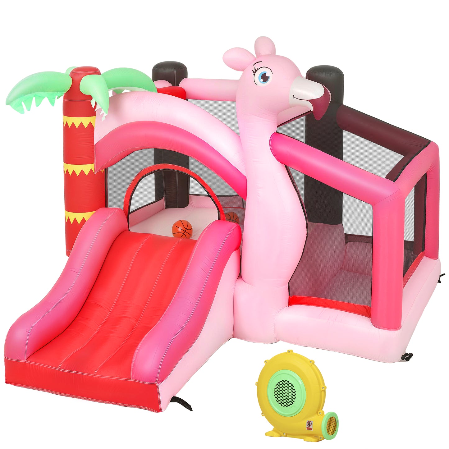 Inflatable Bounce House for Kids with Slide, Ball Pit, Basketball Hoop and Blower for Indoor Outdoor Garden, Pink