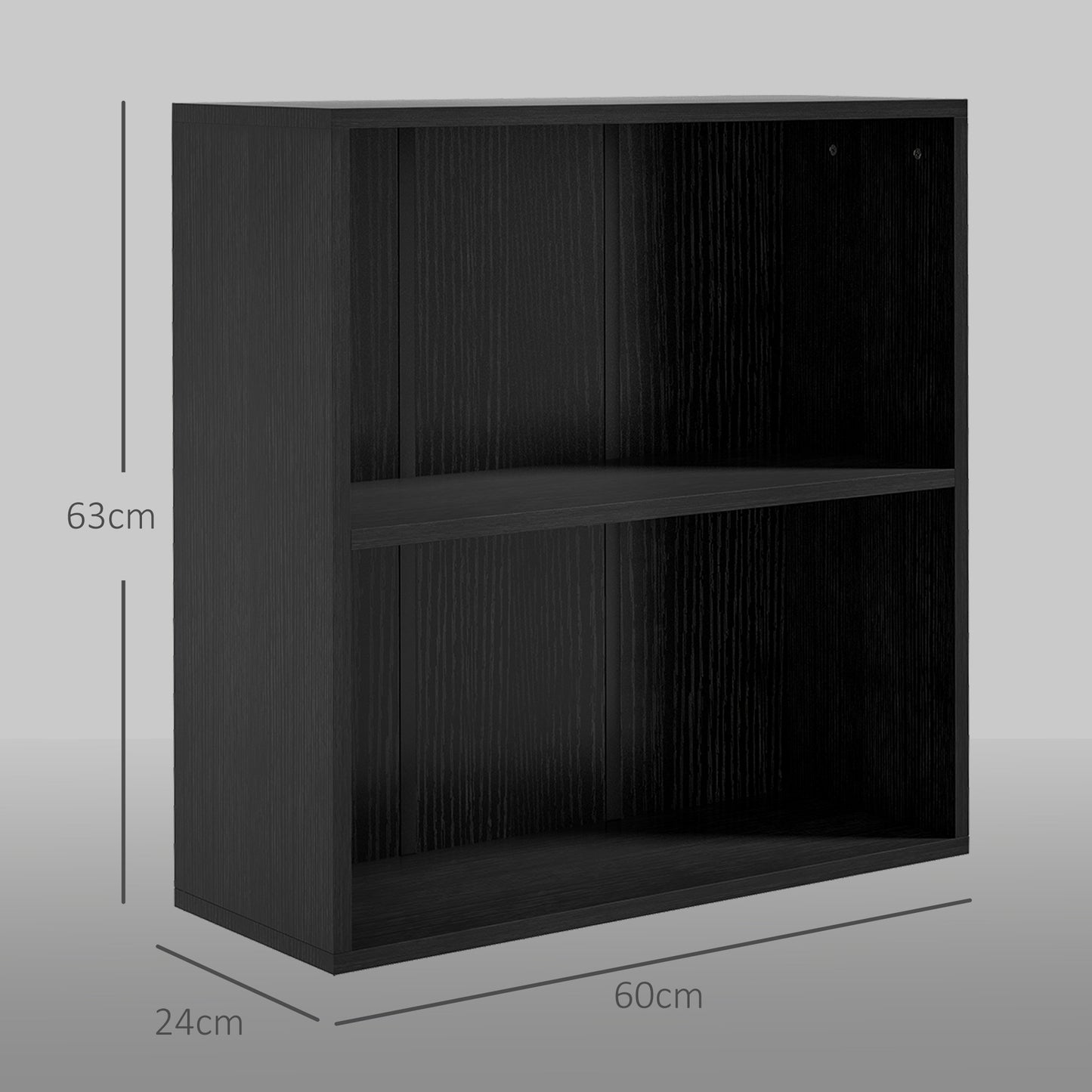2 Tier Bookshelf, Low Bookcase with Adjustable Shelf, 2 Compartments for Home Office, Living Room, Study, Black