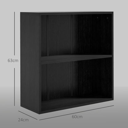 2 Tier Bookshelf, Low Bookcase with Adjustable Shelf, 2 Compartments for Home Office, Living Room, Study, Black