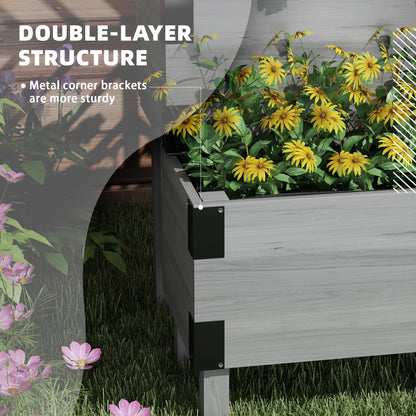 Raised Garden Bed with Trellis, 2-Tier Wooden Elevated Planter Box for Vegetables, Flowers, Herbs, Grey