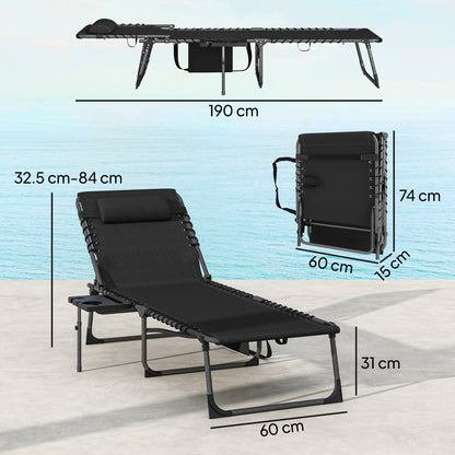 Five-Position Reclining Sun Loungers Set of 2 - Black