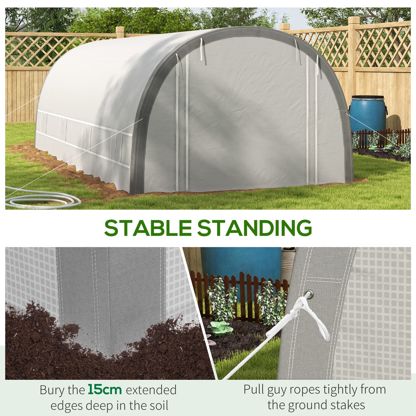 6x3m Polytunnel Greenhouse for Seedlings & Plants Upgraded Structure Mesh Door Windows, White