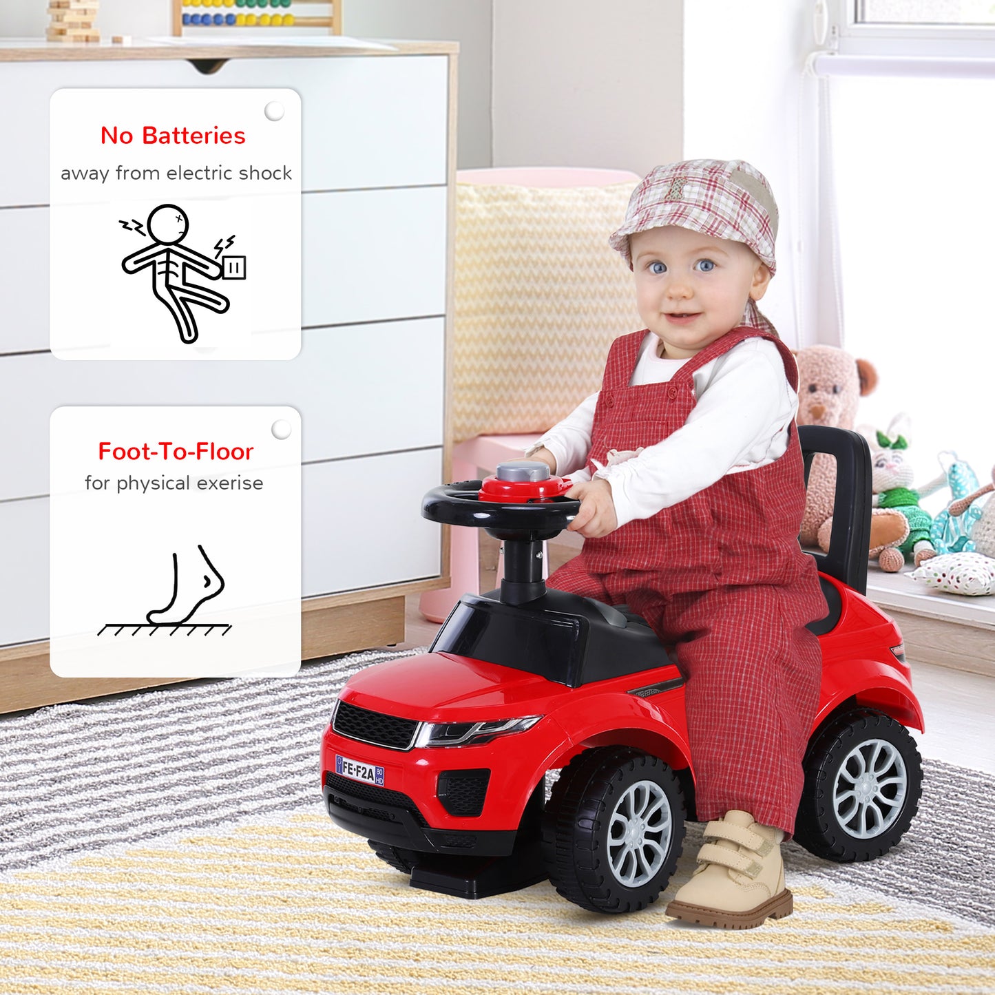 3-in-1 Ride On Car Foot To Floor Slider Toddler w/ Horn Steering Wheel NO POWER Manual Under Seat Storage Secure Design for 1