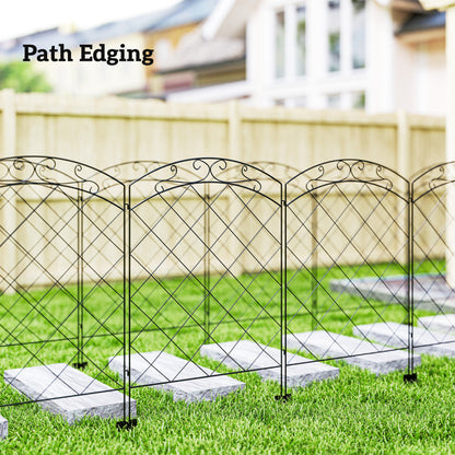 Steel Decorative Swirls Outdoor Picket Fence Panels Set of 4, Black