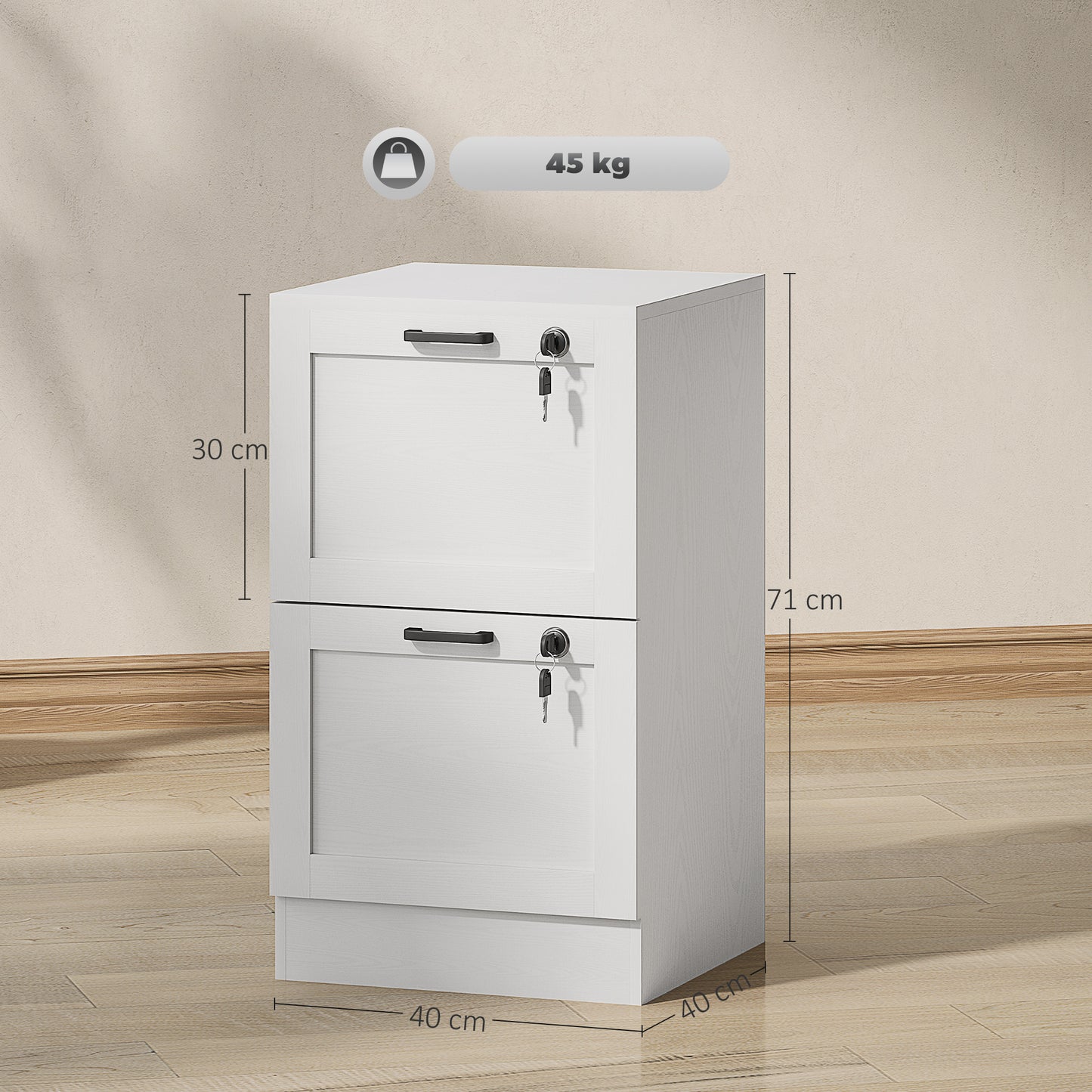 2-Drawer Filing Cabinet with Lock - White