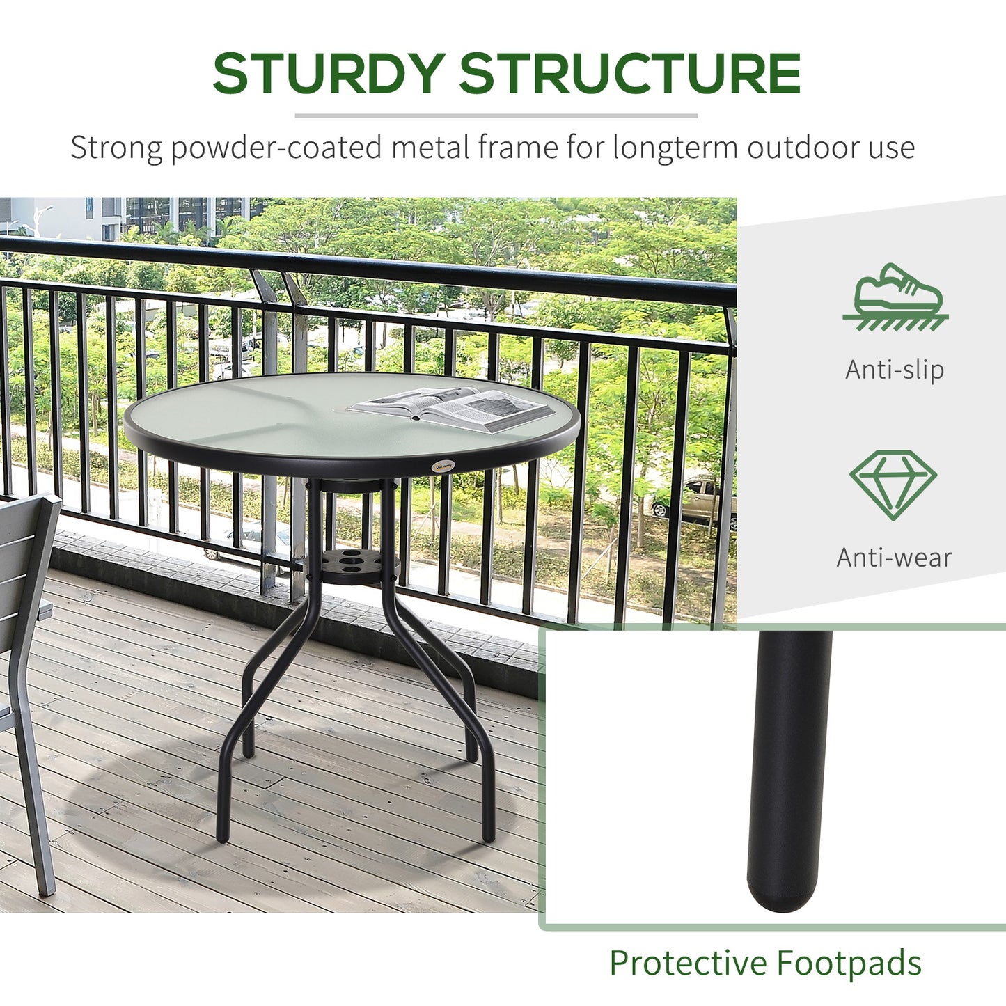80 cm Round Garden Dining Table with Parasol Hole for 4, Outdoor Coffee Bistro End Side Table