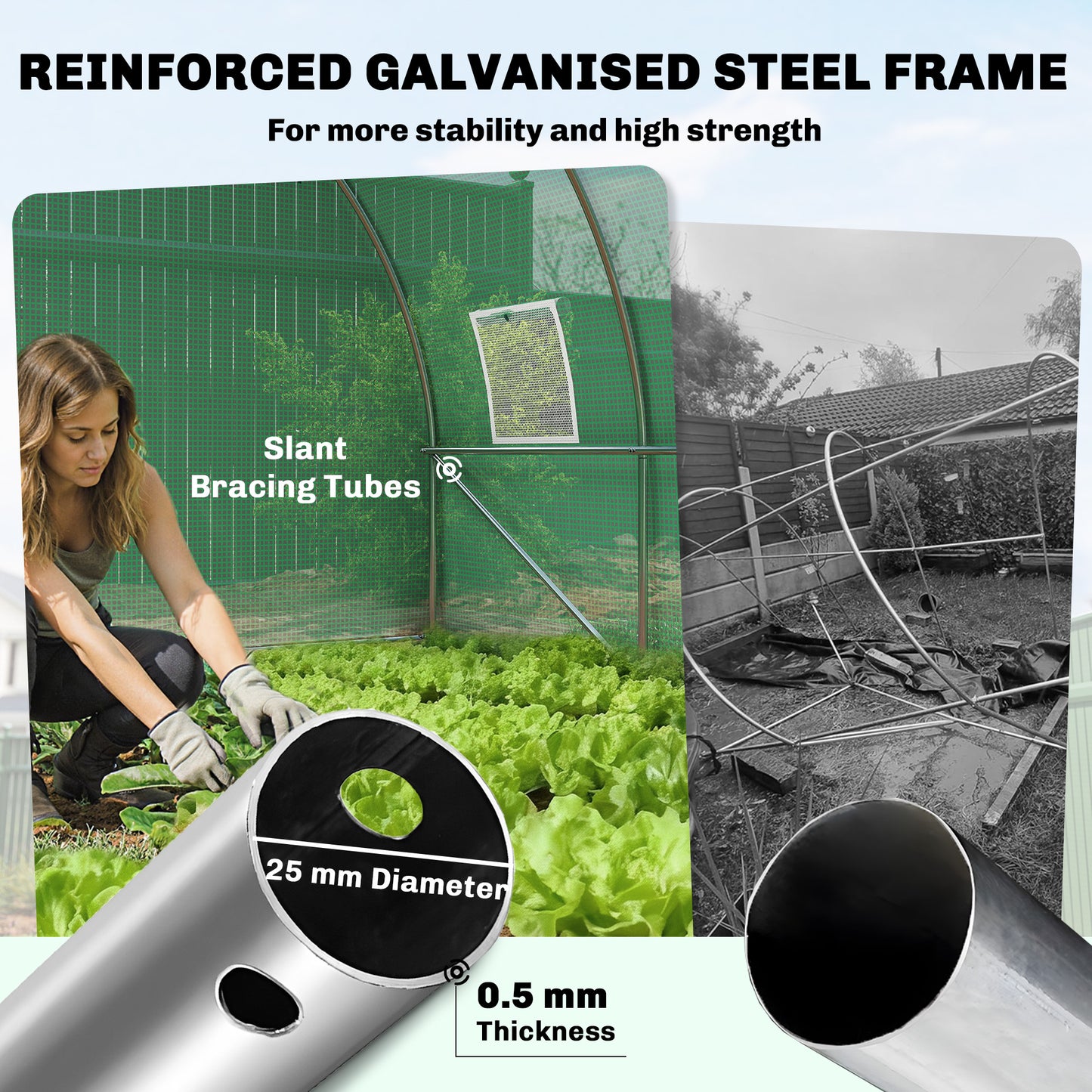 3 x 4 m Walk-in Polytunnel Greenhouse with Hinged Door and 8 Roll Up Mesh Windows, Garden Tunnel Warm House Tent, Green