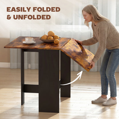 Folding Dining Table, Space-Saving Drop Leaf Kitchen Table for 4-6 People Rustic Brown