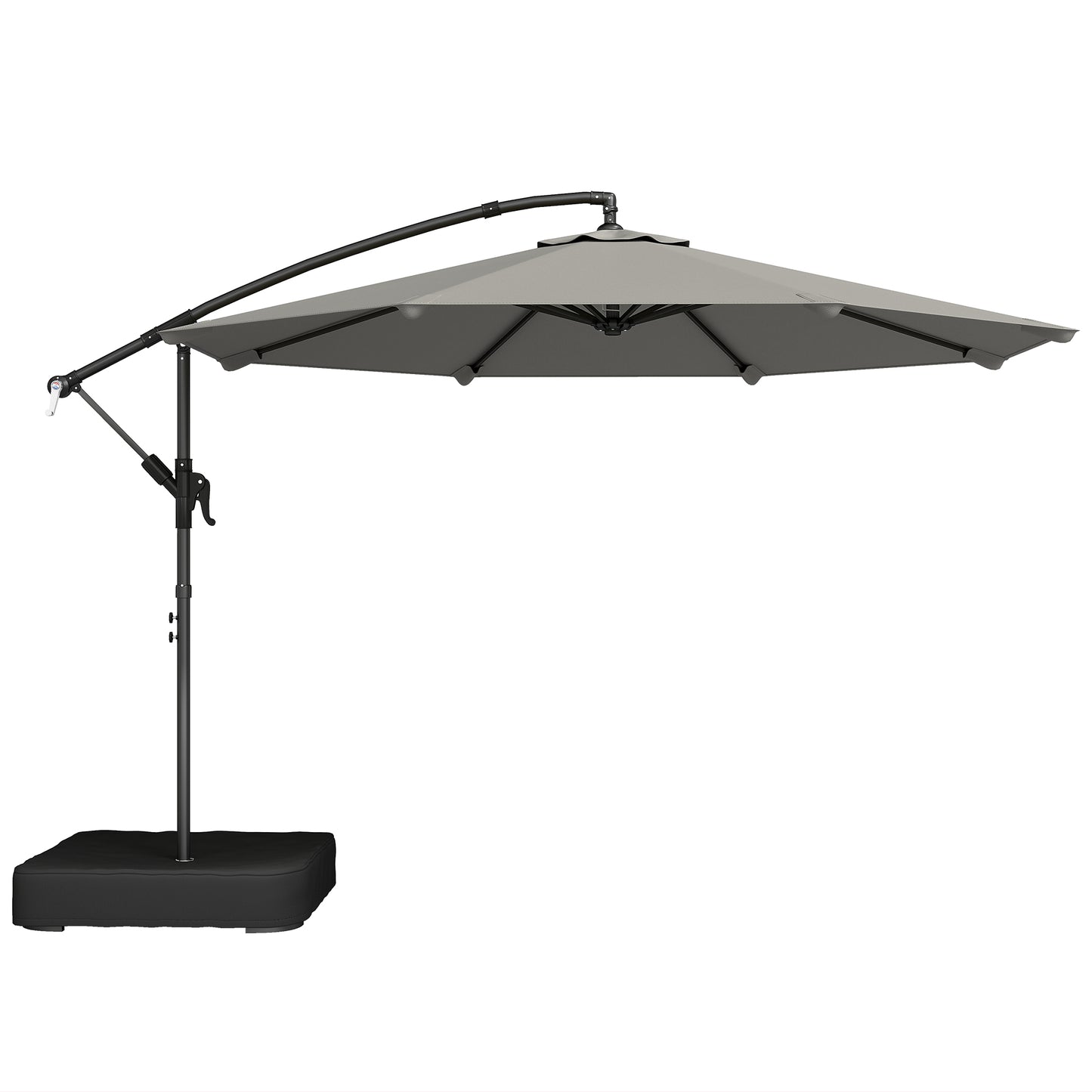 3 m Garden Cantilever Parasol with Cross Base, Sandbag, 360° Rotating Overhanging Banana Umbrella, Grey