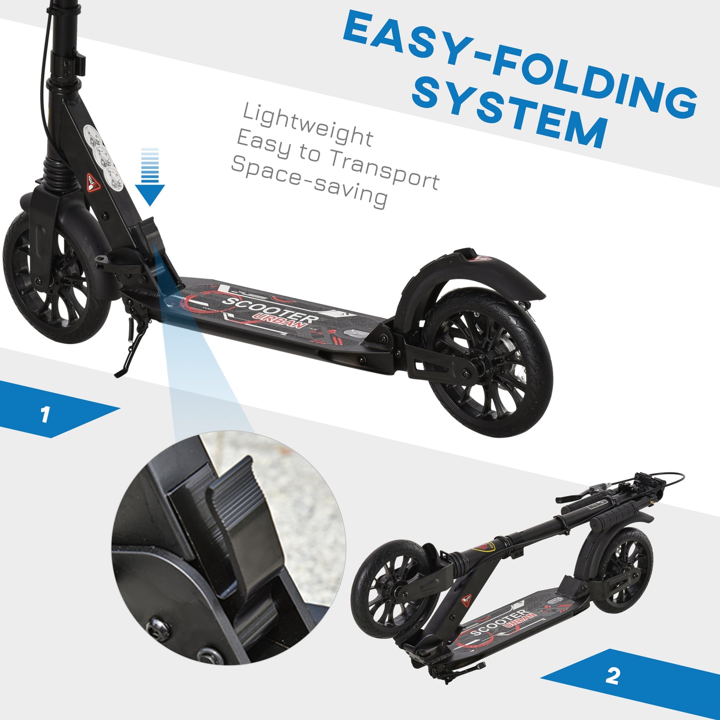Adult Teens Kick Scooter Foldable Height Adjustable Aluminium Ride On Toy for 14+ w/ Rear Wheel & Hand Brake