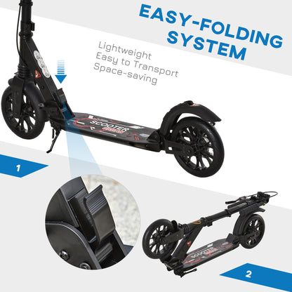 Adult Teens Kick Scooter Foldable Height Adjustable Aluminium Ride On Toy for 14+ w/ Rear Wheel & Hand Brake