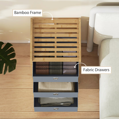 Chest of Drawers, 3 Fabric Drawers Narrow Dresser with Bamboo Frame, Light Grey