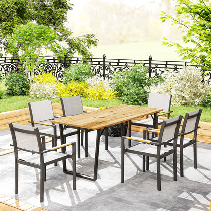 6 Seater Wooden Garden Dining Table, 175 x 80 cm Rectangular Outdoor Dining Table with 5cm Parasol Hole and Slatted Top