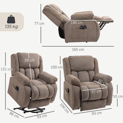 Recliner Armchair Lift Chair, Electric Recliner Chair with Vibration Massage and Heat, Wide Seat, USB Port, Light Brown