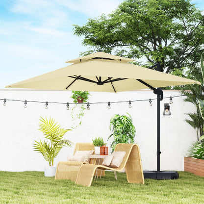 2.7 x 2.7 m Cantilever Parasol with Aluminium Frame, Crank and Tilt, 360-Degree Rotation, Double Top Garden Umbrella