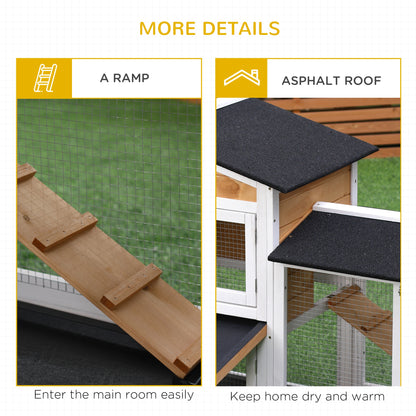 Rabbit Hutch Guinea Pig Hutch Wooden House with Run, 2 Tier Pet Cage Outdoor with No-leak Plastic Trays, 157.4 x 53 x 93.5cm