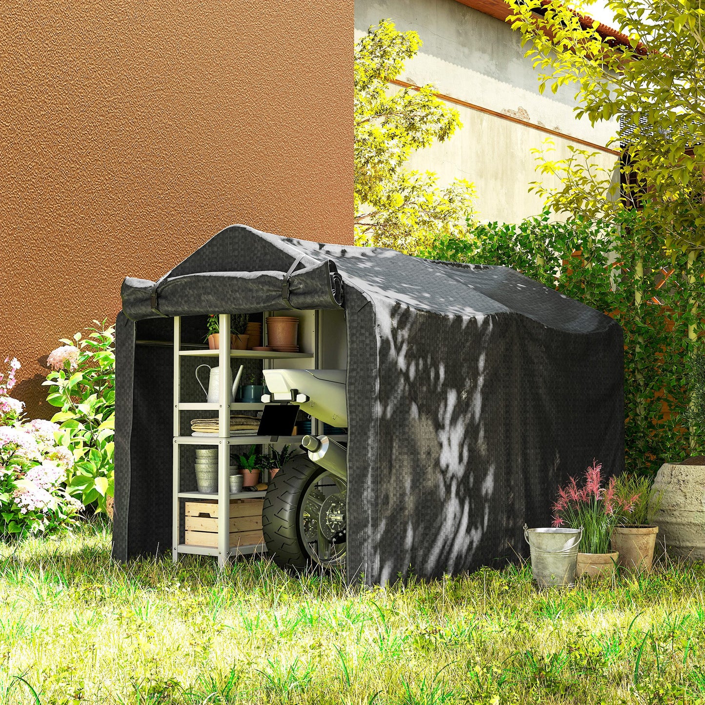 2.2 x 1.6 m Garden Storage Tent, Waterproof Anti-UV Bike Tent with Roll-up Zipper Door