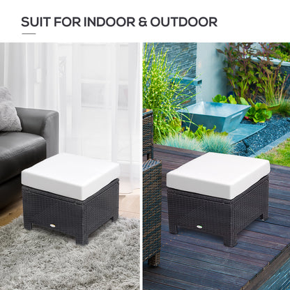 Rattan Footstool Wicker Ottoman with Padded Seat Cushion Outdoor Patio Furniture for Garden Poolside Living Room