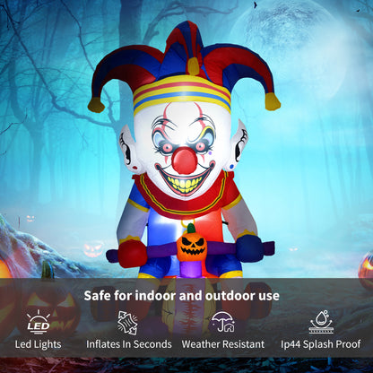 4ft Halloween Inflatable Clown on Bicycle, Blow Up Outdoor Halloween Decoration with 3 Built-in LED Lights for Garden