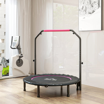 45" Foldable Mini Fitness Trampoline, with Adjustable Foam Handle, Pink