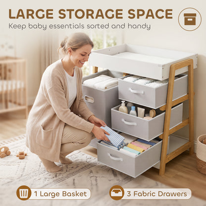 Baby Changing Table, Baby Changing Unit with 3 Drawers, Large Basket and Waterproof Pad for Bedroom Nursery, White