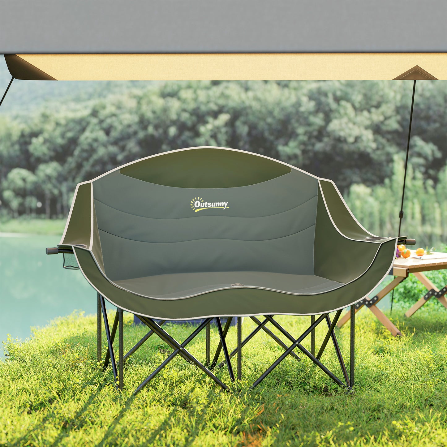 Double Camping Chair for Adults with Armrests, Heavy Duty Oversized Padded Folding Chair with Carry Bag