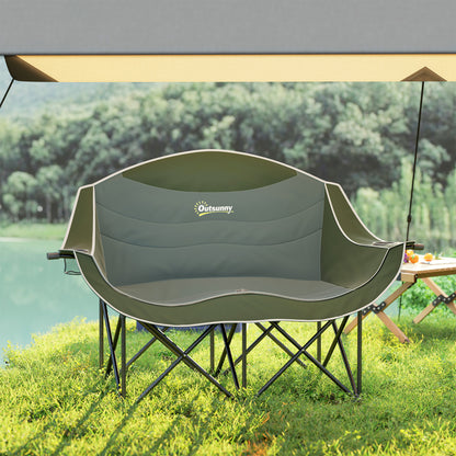 Double Camping Chair for Adults with Armrests, Heavy Duty Oversized Padded Folding Chair with Carry Bag
