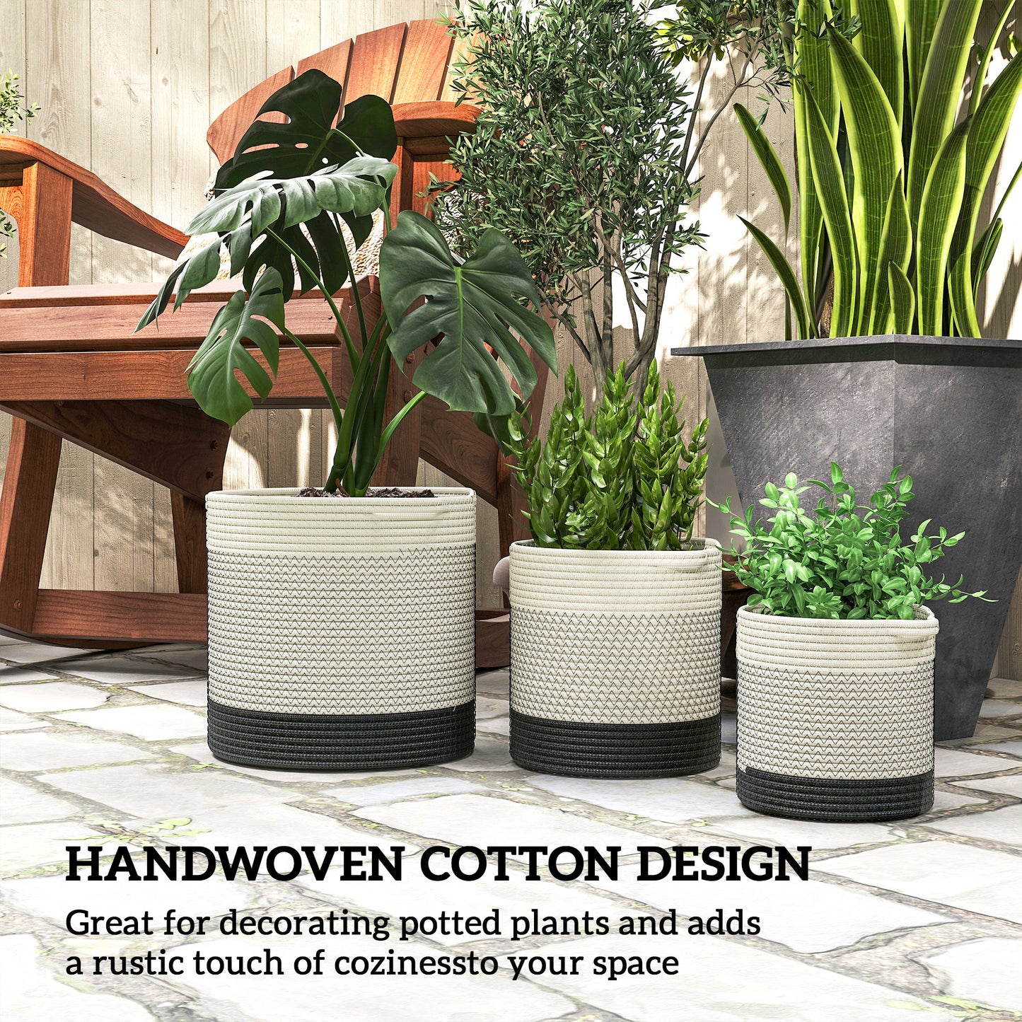 Plant Pots Handwoven Cotton Indoor Planters with Waterproof Liner Set of 3 White