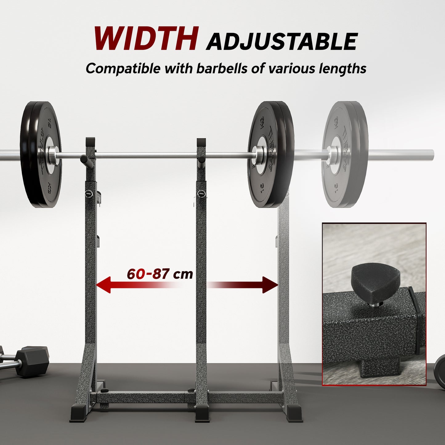 Heavy Duty Barbell Squat Rack, Adjustable and Multifunctional Weight Power Stand, for Home, Gym - Black