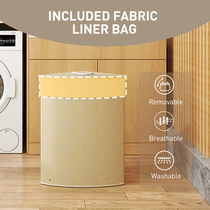 Bamboo Laundry Basket with Lid, 55L Corner Laundry Hamper with Removable Washable Liner Bag