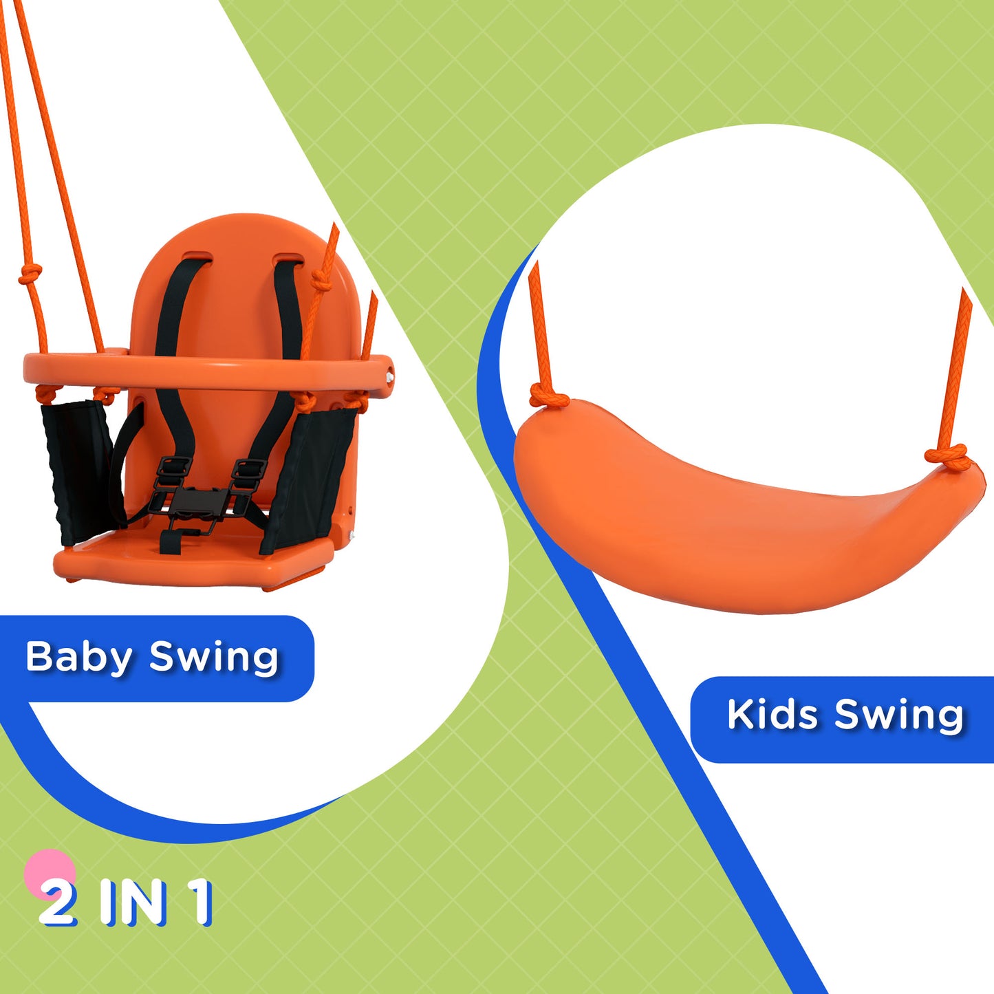 Two-In-One Toddler Garden Swing, with Comfortable Seat, Safety Belt - Orange and Blue