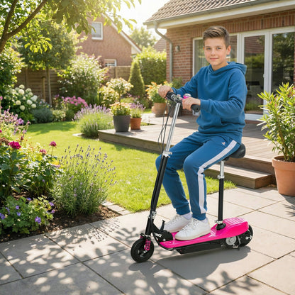 Steel Ride on Powered Scooter, Folding E-Scooter with Warning Bell, 15km/h Maximum Speed, for 6-14 Years Old, Pink