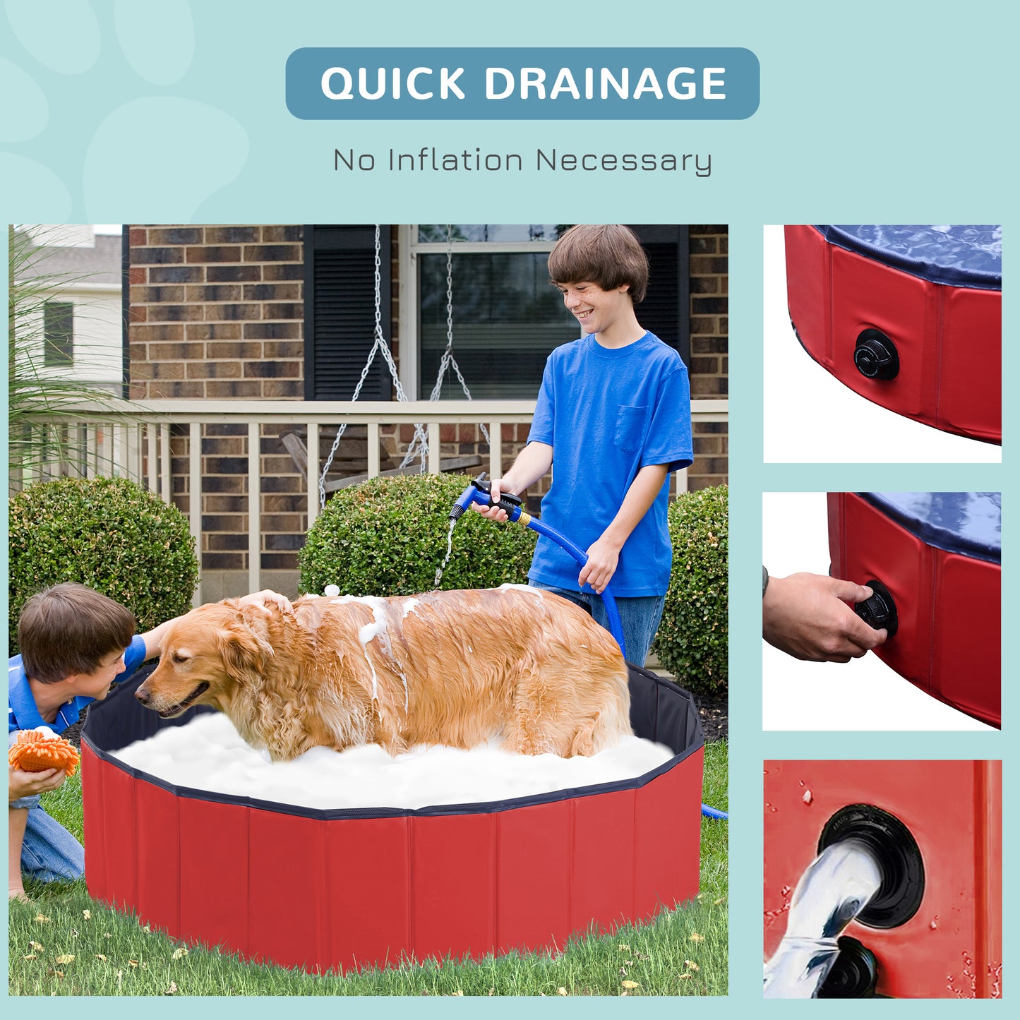 Dog Paddling Pool, Foldable Dog Pool, Leakproof & Hard Plastic, Portable Pet Bathtub with Non-Slip Base & Drainage Hole