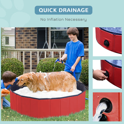 Dog Paddling Pool, Foldable Dog Pool, Leakproof & Hard Plastic, Portable Pet Bathtub with Non-Slip Base & Drainage Hole