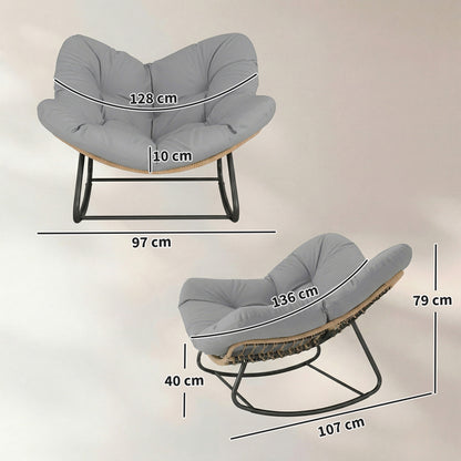 Indoor Outdoor Rocking Chair, Oversized Rocking Egg Chair with Cushion for Living Room, Garden, Patio, Light Grey