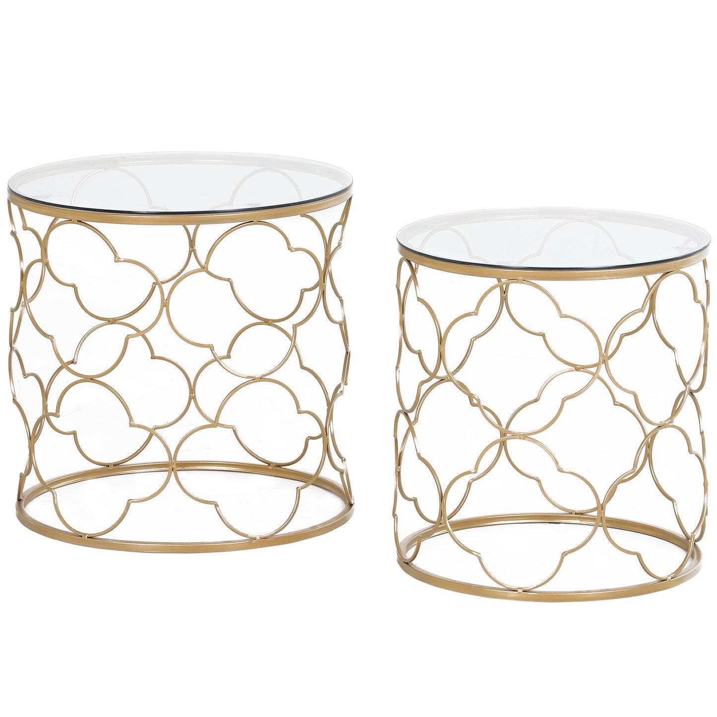 Nesting Tables Set of 2, Modern Stacking Side End Table with Tempered Glass Top, Metal Frame for Living Room Bedroom Office