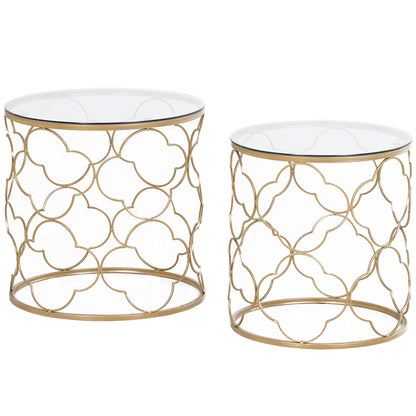 Nesting Tables Set of 2, Modern Stacking Side End Table with Tempered Glass Top, Metal Frame for Living Room Bedroom Office