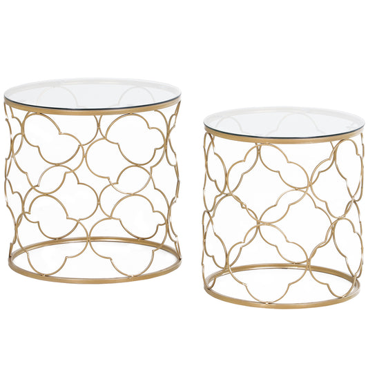 Nesting Tables Set of 2, Modern Stacking Side End Table with Tempered Glass Top, Metal Frame for Living Room Bedroom Office
