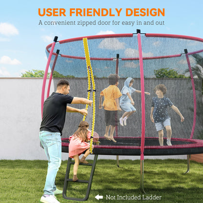 10ft Outdoor Trampoline with Enclosure Net, Spring Cover, Pink