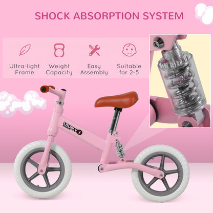 12" Kids Balance Bike No Pedal Bicycle EVA Tyre Adjustable Seat Toddler Training Bike W/ Shock Absorber 2