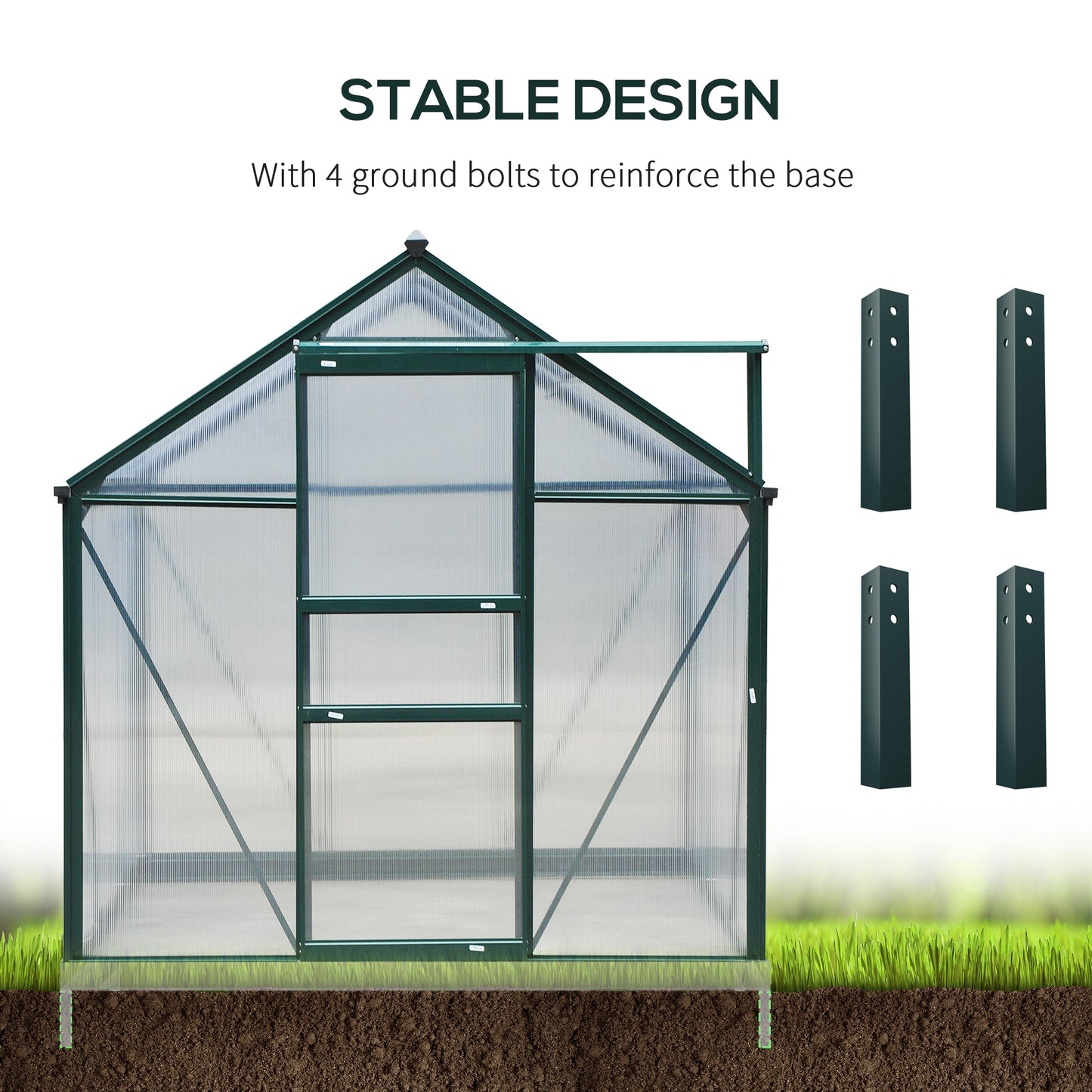 6 x 8ft Polycarbonate Greenhouse, Large Walk-In Green House with Slide Door and Window