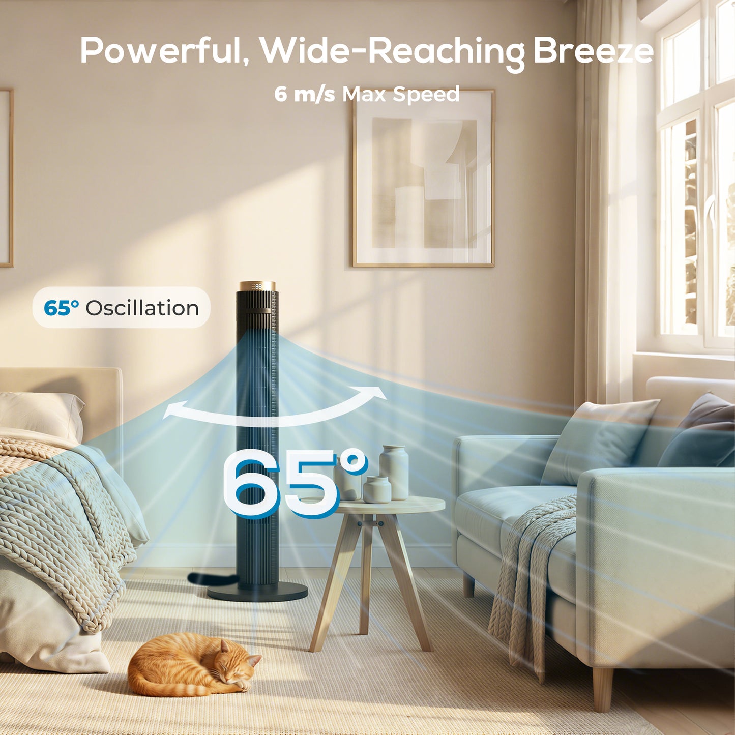 Tower Fan with WiFi App Control, Standing Floor Fan with 3 Speed 4 Modes, 12 Hour Timer and Night Light Black